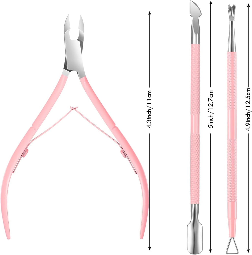 Cuticle Trimmer with Cuticle Pusher, XUNXMAS Cuticle Remover Cutter Nipper Scissor and Triangle Cuticle Nail Pusher Peeler Scraper, Durable Dead Skin Clipper Manicure Pedicure Tools (Pink)