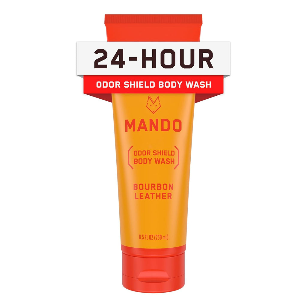 Mando Odor Shield Body Wash - 24 Hour Control - Removes Odor Better than Soap - SLS and Paraben Free, Skin Safe - 8.5 Ounce (Bourbon Leather)
