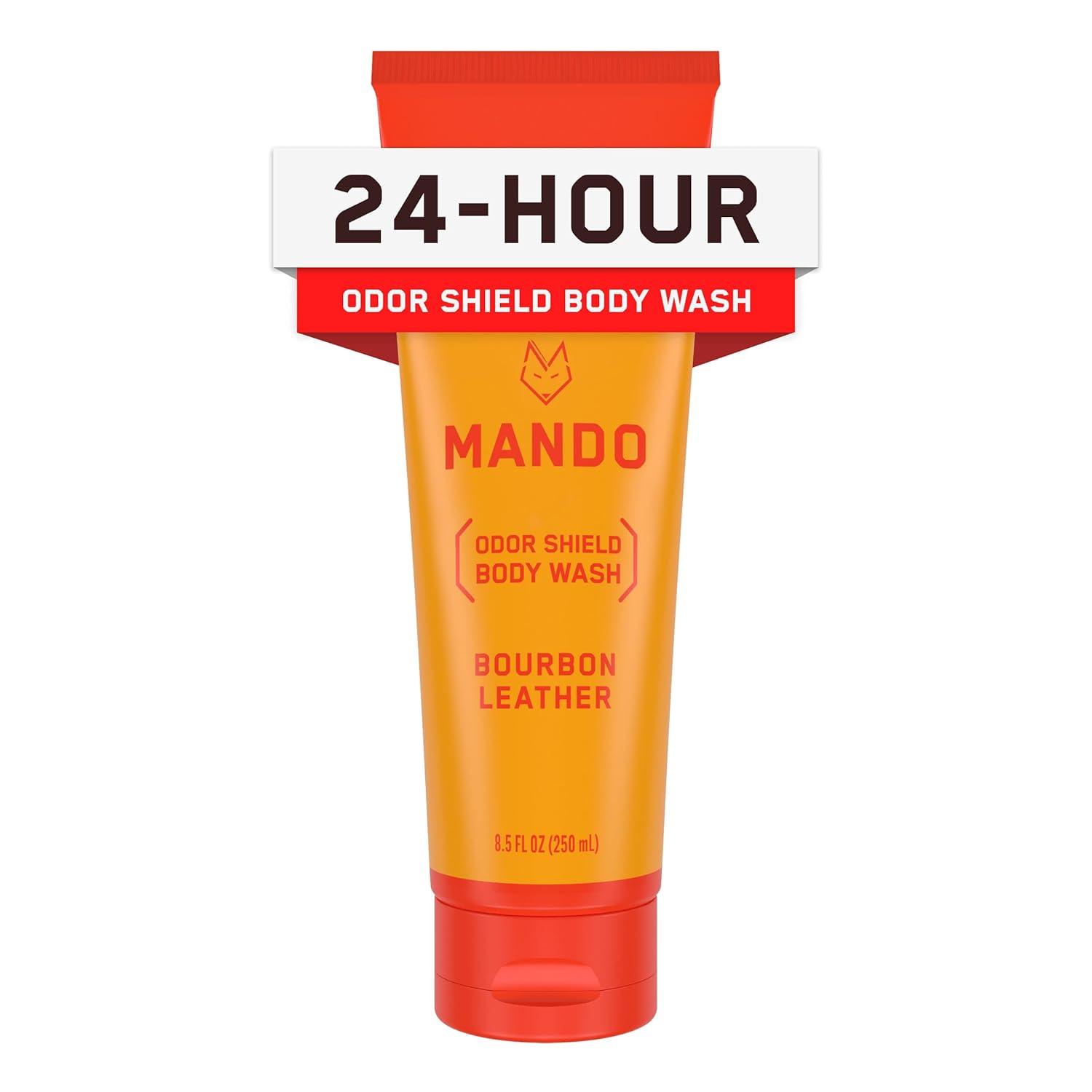 Mando Odor Shield Body Wash - 24 Hour Control - Removes Odor Better than Soap - SLS and Paraben Free, Skin Safe - 8.5 Ounce (Bourbon Leather)