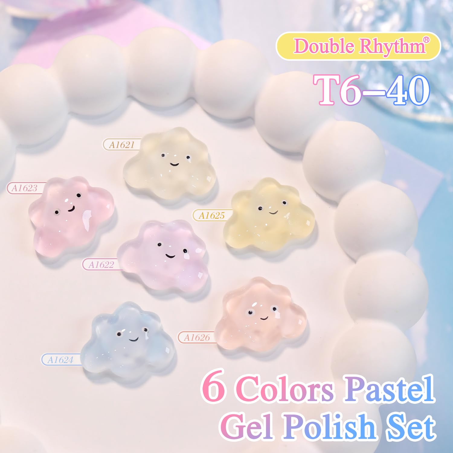 Double Rhythm 6 Pcs 15 ML Gel Polish Set Same Color Same Bottle Soak Off Gel Polish Kit Nail Art Manicure Salon DIY at Home for Women (Jelly Blue Purple Nude Pink-T6-40)