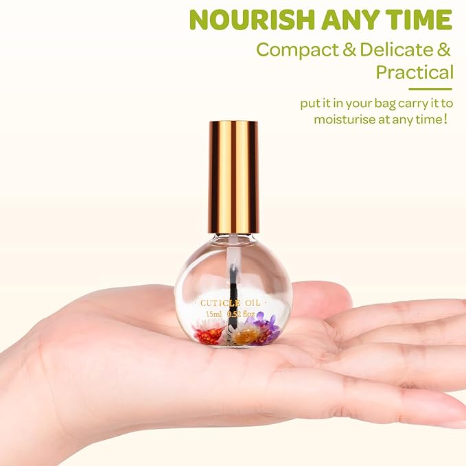Cuticle Oil, Jasmine Scented Cuticle Nail Oil Infused with Real Flowers, Hydrates, Moisturizes, Strengthens, Repairs, Revitalizing Cuticle Oils for Nails Damage Dry Cuticle, 15ml