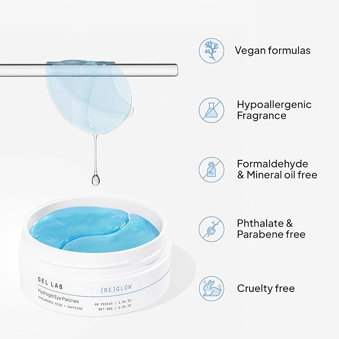 REGLOW Hyaluronic Acid & Caffeine Under Eye Gel Patches – Korean Hydrating Eye Mask for Wrinkles, Dark Circles, and Puffiness – 60 Gel Eye Patches