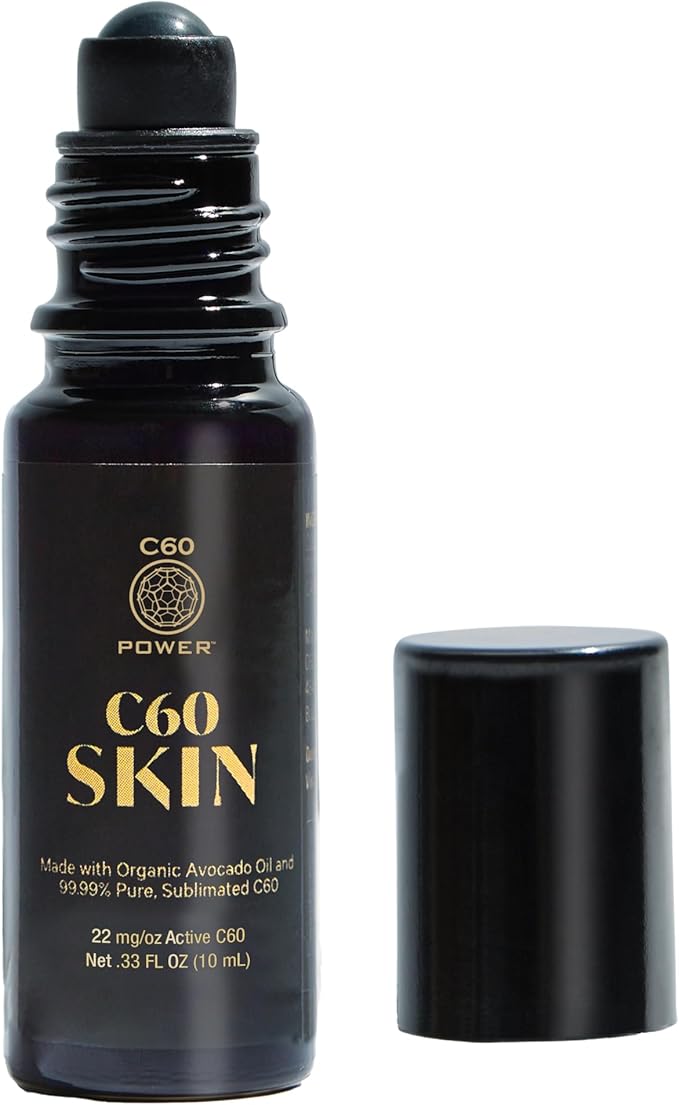 C60 Power - Skin Roll-On - Age-Defying Antioxidant Protection - Reduce Wrinkles, Heal Skin, Non-Greasy - Face, Body, Bug Bites, Scarring - Organic Avocado Oil, 99.99% Pure C60 Fullerenes