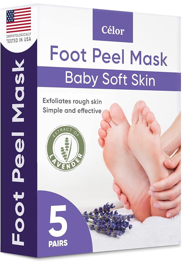 Foot Peel Mask - Foot Mask for Baby Soft Skin - Remove Dead Skin, Dry, Cracked Feet & Callus, Foot Spa, Made with Aloe Vera Extract for Women and Men (5 Pairs Lavender)