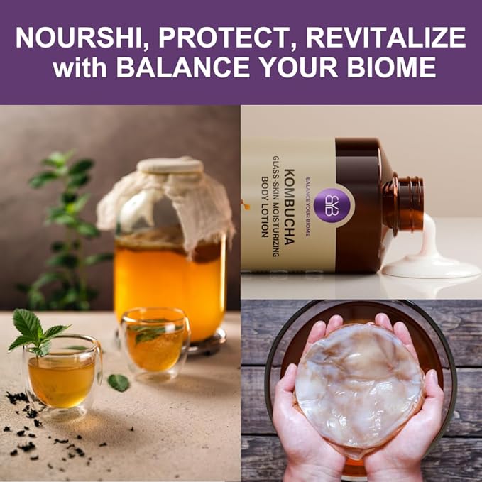 BALANCE YOUR BIOME Kombucha Glass-Skin Moisturizing Body Lotion, Fermented soybeans, barley, pear juice, pomegranate,12 types of Vitamin. pH balance, K-Beauty,16.9 fl.oz.500ml,No Silicone
