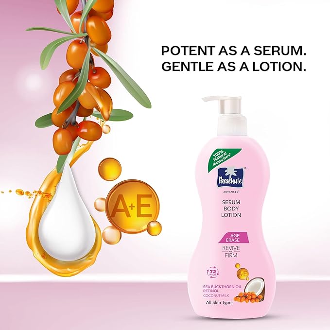 Parachute Advansed Body Lotion for Women, Age Erase Serum, Retinol, Coconut Milk, 100% Natural, All Skin Type | 13.5 fl oz | Pack of 2