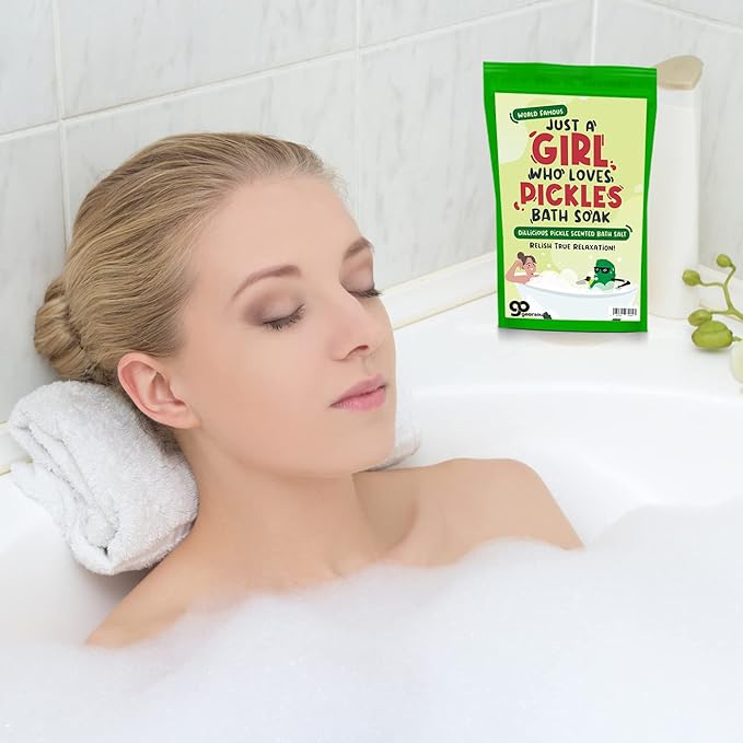 Girl Who Loves Pickles Bath Salts - Dill Pickle Scented Bath Soak for Women - Unique Spa Gift for Pickle Lovers, Funny Stocking Stuffers for Moms and Gift Baskets for Girls, Teens