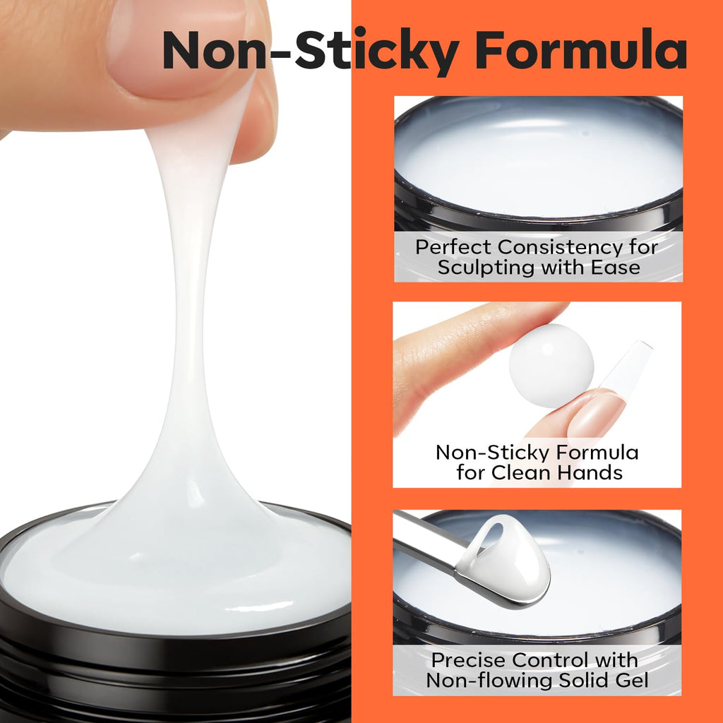 modelones 3D Sculpting Gel, Milky White Solid Nail Builder Hard Gel for Nail Art Molding & Extensions for Chrome Powder, Nails Glitter Polish Home DIY Manicure, U V Lamp Needed