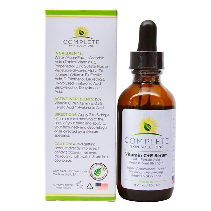 Natural Best Vitamin CE Serum - 2 oz With Ferulic,Hyaluronic Acid, Vitamin C 15% - Made In USA