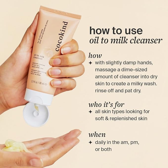 Cocokind Oil to Milk Face Wash, Oil Based Cleanser and Oil Makeup Remover - Cleansing Oil, Cleansing Milk and Cream Cleanser for Face