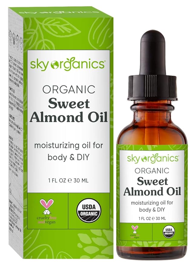 Sky Organics Organic Sweet Almond Oil, Soft & Soothe Body Oil for Skin Soothing, Moisture and Softness, For Rough, Dry & Sensitive Skin, 100% Pure Hexane-Free Vegan & Cruelty Free Body Care, 1 fl. Oz
