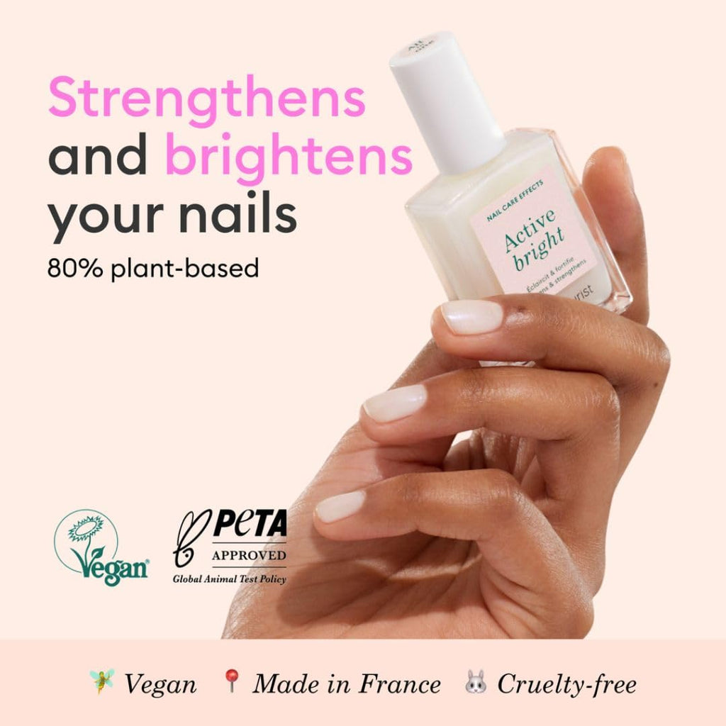Manucurist Active Bright All in One Nail Perfector: Brightening Treatment Polish & Care - No Lamp - Vegan & Made in France - White Nail Polish - Nail Whitener & Brightener - Nail Strengthener