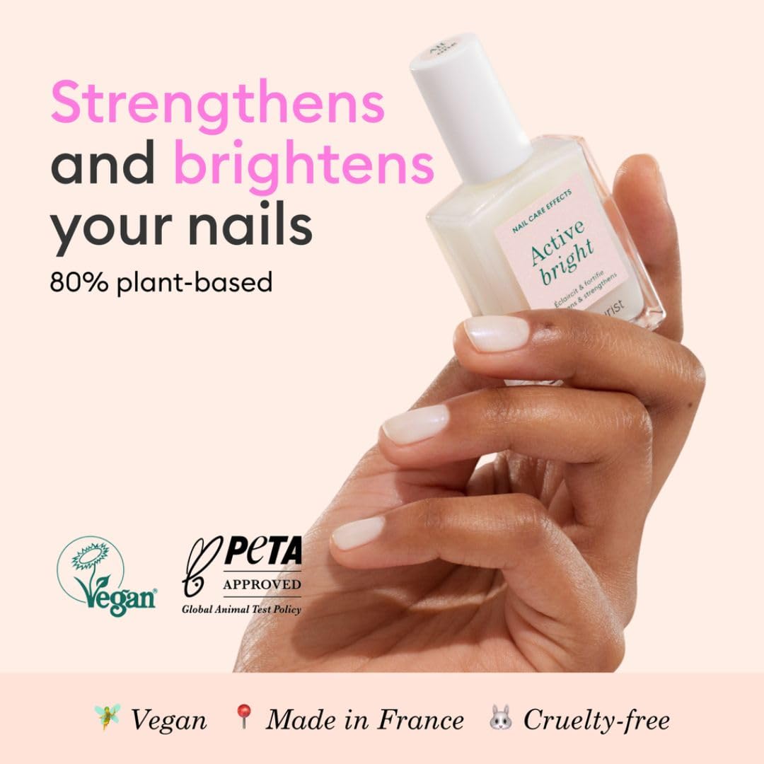 Manucurist Active Bright All in One Nail Perfector: Brightening Treatment Polish & Care - No Lamp - Vegan & Made in France - White Nail Polish - Nail Whitener & Brightener - Nail Strengthener