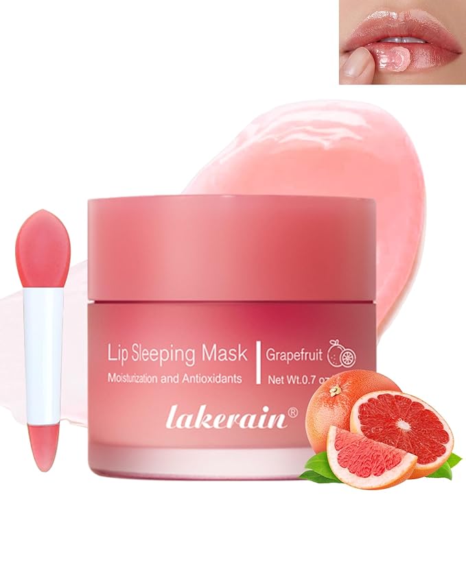 Sleeping Lip Mask, Overnight Hydrating & Prevention Dry and Cracked Lips Scrubs Exfoliator Moisturizer, Ultra-Nourishing Lip Sleeping Mask with Wand, Lip Care Therapy Treatment for Women-03#Grapefruit