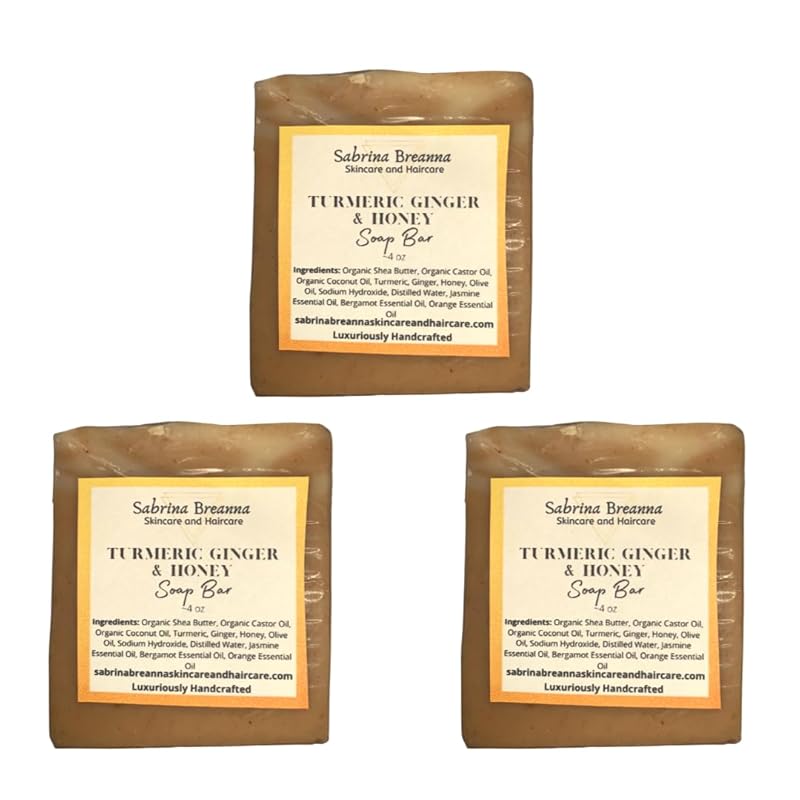 Turmeric Ginger and Honey Soap Bar Natural and Handmade Multi Bar Bundle | Gentle Cleanser for Face and Body | Help Fade Dark Marks (Turmeric 3 Bars)
