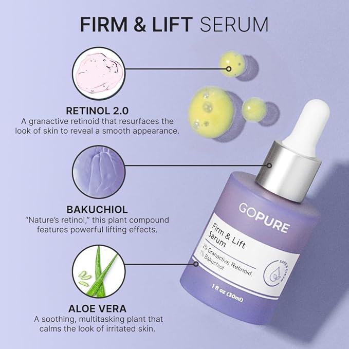 goPure Ultimate Firming Set - Skincare Routine for Firmer-Looking Skin, 4 Piece Set Includes Tightening Neck Cream, Hydrating Eye Cream, Anti-Aging Moisturizer and Firming Retinol Serum