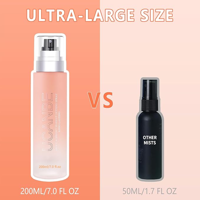 Dewy Makeup Setting Spray Kit-7 Fl oz Hydrating Illuminating Finishing Spray Long Lasting Lightweight Face Mist Make up Fixer +1PC Travel Size Spray Bottle+1PC Sponge Puff