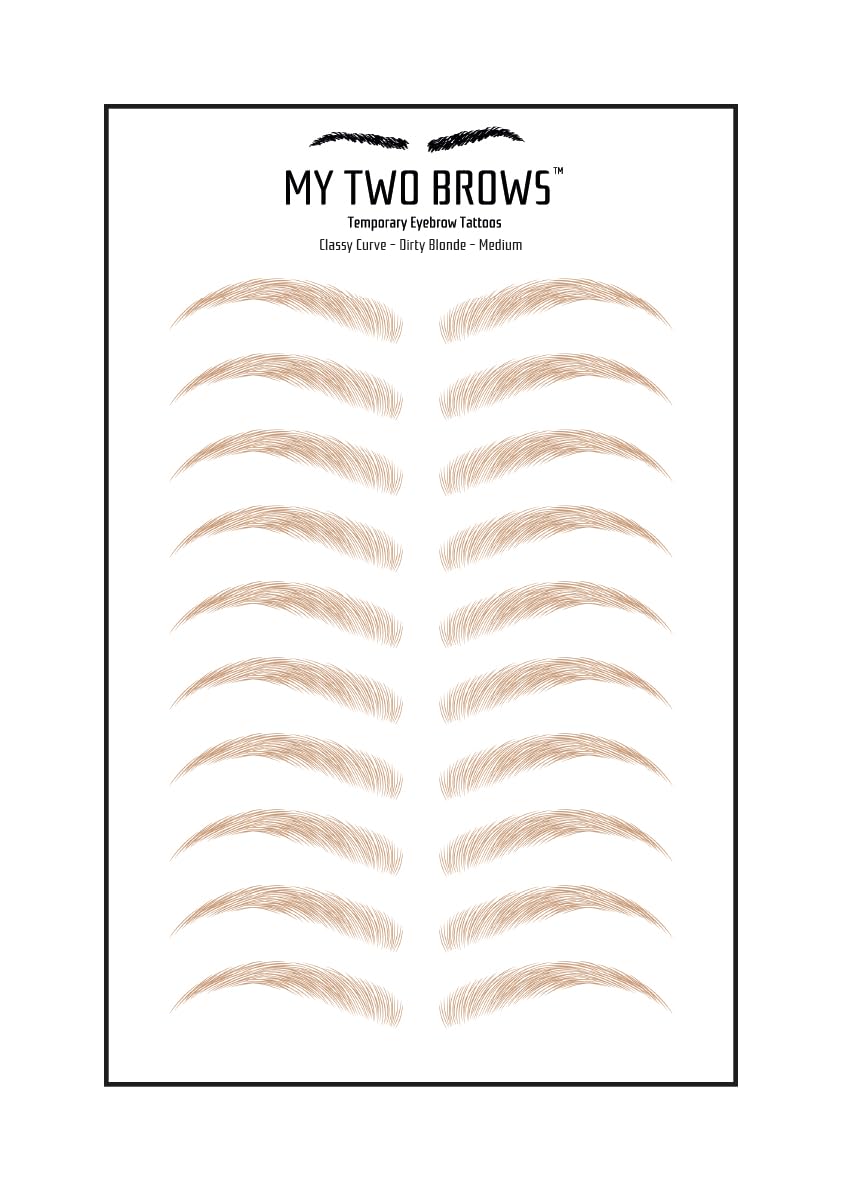 (10 pairs) Dirty Blonde Temporary Eyebrow Tattoo - Medium Size - Waterproof & Smudgeproof - Classy Curve Style Eyebrow Stickers - Sheet Lasts up to 30 Days - Won't Work on Existing Brows