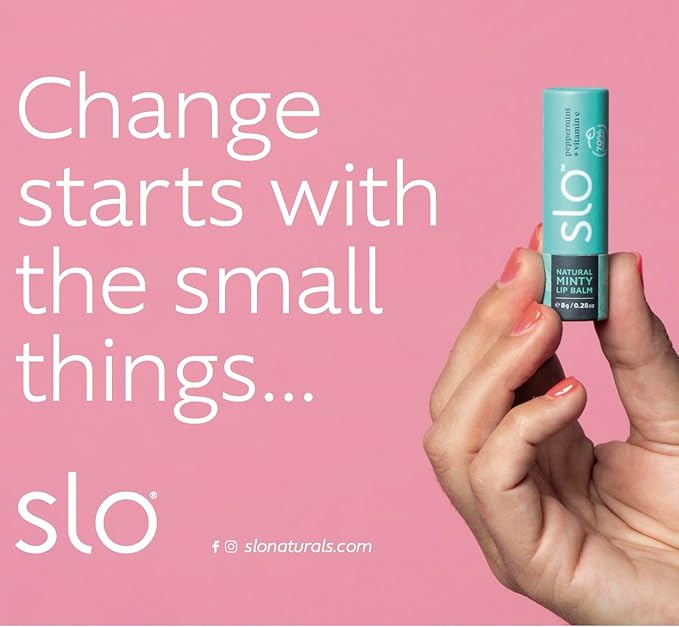 Slo | Natural Lip Balm - All Natural Ingredients, Vegan & Cruelty Free, Hydrating & Soothing, Plastic Free, Paper Packaging | Peppermint + Vitamin E, (0.28oz/8g)