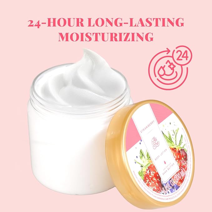 Princess Belle Strawberry Body Lotion, Shea Butter Lotion for Women and Men Dry Skin, Deep Moisturizing, Hydrating and Softening, Smell Good, 200ml(6.8floz)