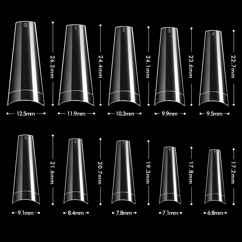 INFELING Clear Coffin Nails Tips - Nail Tips for Acrylic Nails Professional, 500pcs Half Cover French Nail Tips with Box, False Fake Nail Tips for Salons Home, 10 Sizes