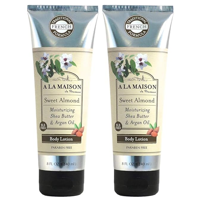 A LA MAISON Moisturizing Lotion, Sweet Almond - Uses: Hand and Body, Argan Oil, Pure Shea Butter, Essential Oils, Plant Based, Cruelty-Free, SLS and Paraben Free (8 Oz, 2 Pack)