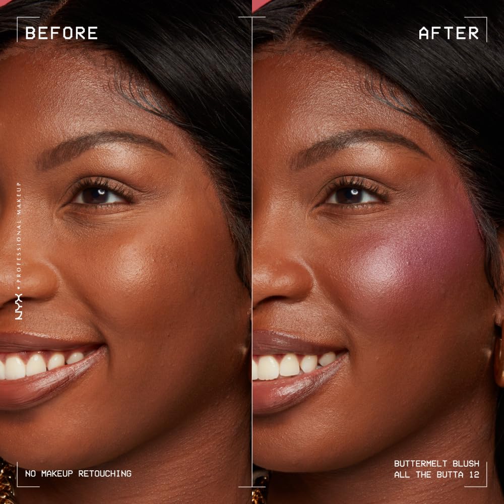 NYX PROFESSIONAL MAKEUP Buttermelt Powder Blush, Fade and Transfer-Resistant Blush, Up to 12HR Make Up Wear, Vegan Formula - All The Butta