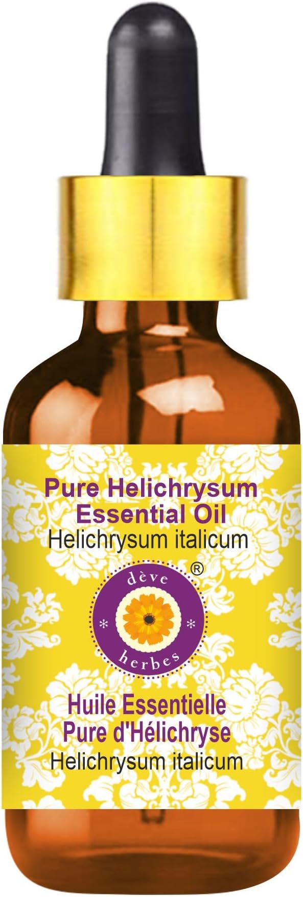 Deve Herbes Pure Helichrysum Essential Oil (Helichrysum italicum) with Glass Dropper Steam Distilled 5ml (0.16 oz)