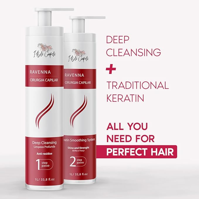 Ravenna Professional Keratin Hair B-tox -Cirugia Capilar para el Cabello, Smoothing, B-tox Hair Treatment, Celulas Madres Para el Cabello-Straightener System 3x1L 105.8oz