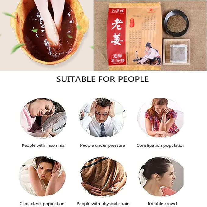 Ginger Herb Foot Soak 100Bags ,Lymphatic Drainage Chinese Herbal Organic Wormwood Leg Foot Bath Bag, Chinese Herbal Foot Bath Spa Powder Kits Foot Reflexology Relax