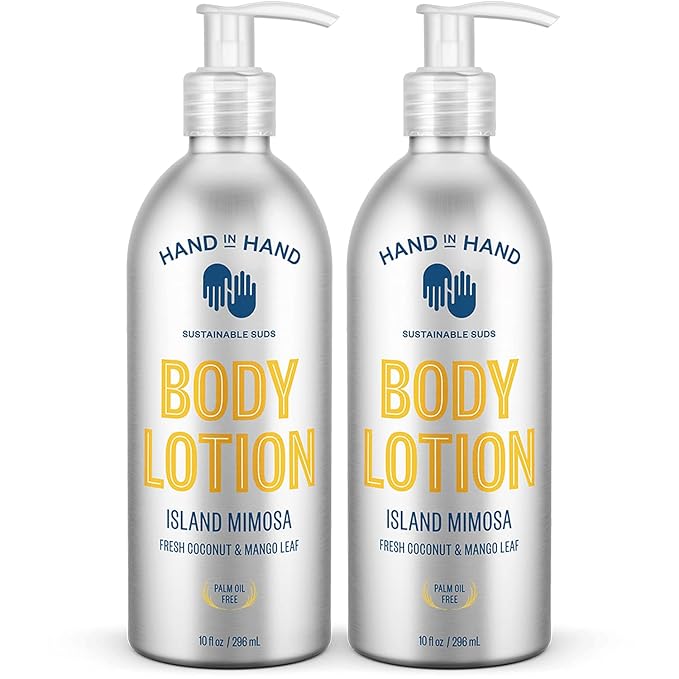Hand in Hand Moisturizing Body Lotion, Dry Skin Lotion with Shea Butter, 10 Fl Oz, Fresh Coconut & Mango Leaf, Island Mimosa Scent, 2 Pack