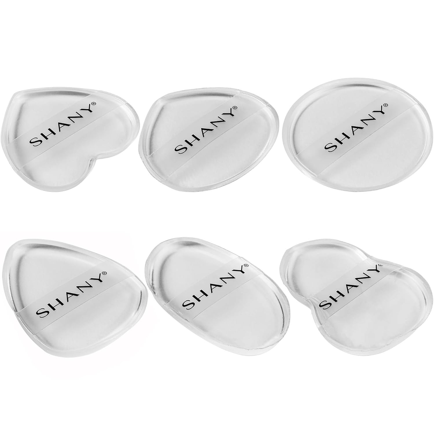 SHANY Stay Jelly Silicone Sponge Set - Clear & Non-Absorbent Makeup Blending Sponges for Flawless Application with Foundation - Assorted Sizes and Shapes - Pack of 6