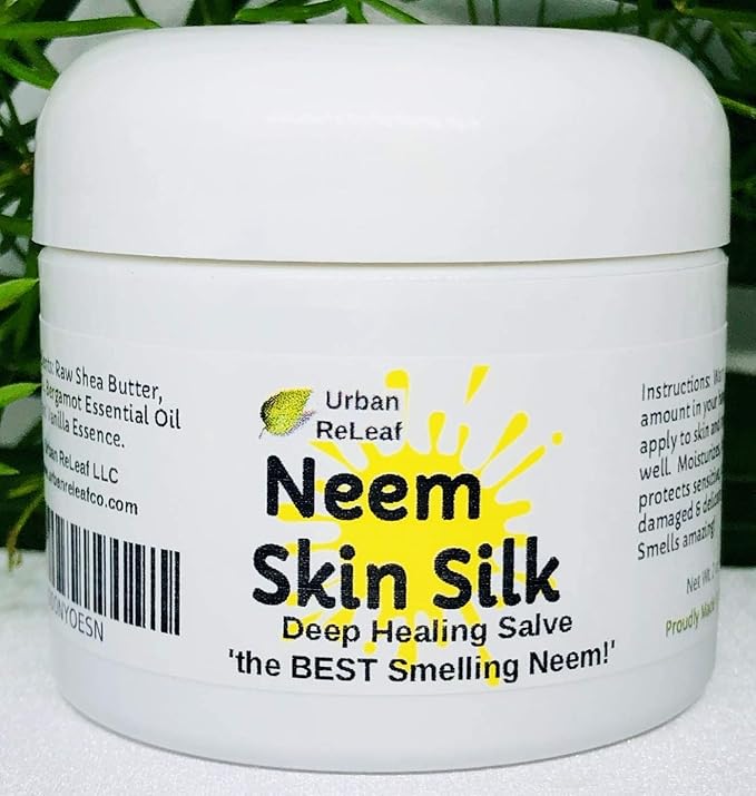 Urban ReLeaf Neem Skin Silk! Healing Salve. Repairs Dry Skin! Vegan. Ayurveda rejuvenate. Feed your skin... rub it in! Shea Butter & Neem Oil. Gently soothe damaged, injured, dry skin.