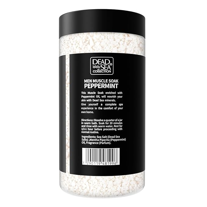 Dead Sea Collection Bath Salts for Men with Peppermint Oil - Muscle Recovery Bath Soak – Mens Pure Dead Sea Salt for Soothing and Relaxing – 37 Oz