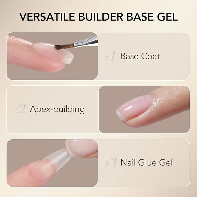GAOY 30g Builder Base, Clear Nail Builder Gel, 2-in-1 Soak Off UV Gel for Nail Strengthening and Building, UV Light Cure