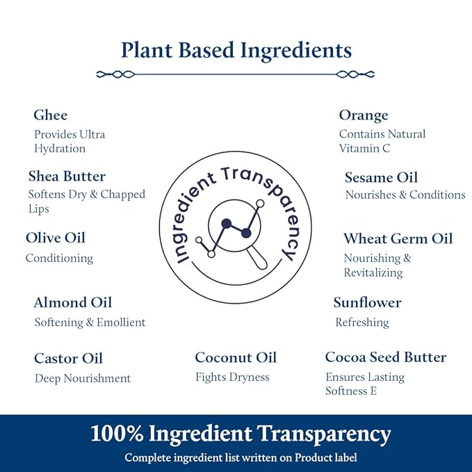 Blue Nectar Ayurvedic Orange Lip Balm with Organic Ghee & Natural Vitamin C for Dry Lips | Moisturizing Lip Gloss with Clean Ingredients (0.35 oz, 10 Herbs)