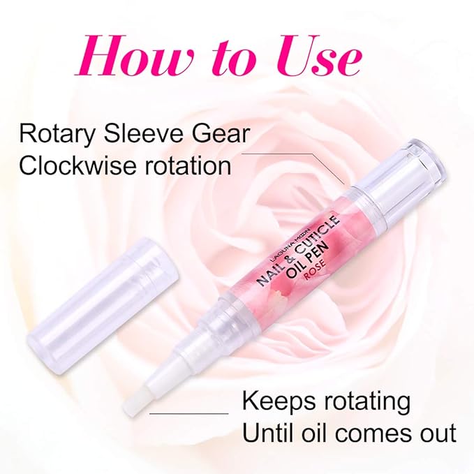 Lagunamoon Cuticle Oil Pen for Nail Nail Oil for Nail Care & Nail Growth - Nourish, Soothe & Moisturize Damaged Nails - Rose, 5 ml