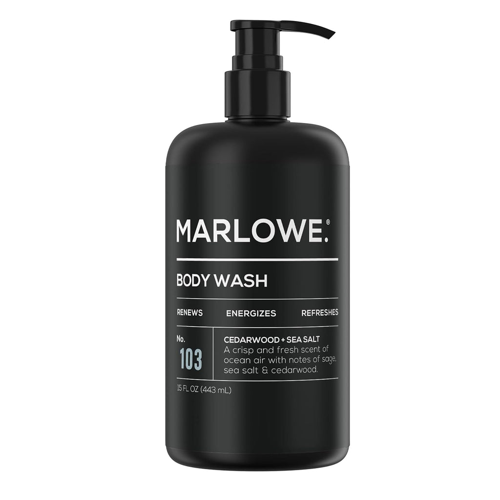 MARLOWE. No. 103 Body Wash 15 oz Pump, Cedarwood + Sea Salt, Energizing & Refreshing Shower Gel, Willow Bark & Green Tea Extracts, Cleanses, Moisturizes, Smooths & Nourishes, Fresh & Zesty Scent