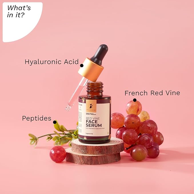 Red Vine Face Serum | Hydrates, Firms & Revitalizes Skin | Reduces Wrinkles & Fine Lines | with Peptides & Hyaluronic Acid | Anti-Aging, Fragrance-Free, Lightweight | 1.01 Fl Oz (30ml)