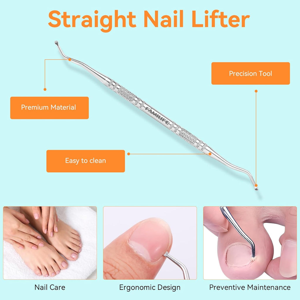 Pedicure Tool Kit and Ingrown Toenail Removal Kit, 3-Piece Set with Nail Nipper, Metal Nail File, and Fingernail Lifter for Thick, Ingrown Fingernail Removal