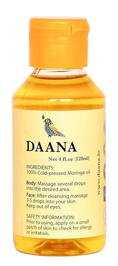 DAANA Moringa Oil for Skin: Certified USDA Organic, Extra Virgin, Cold Pressed (4 fl oz)