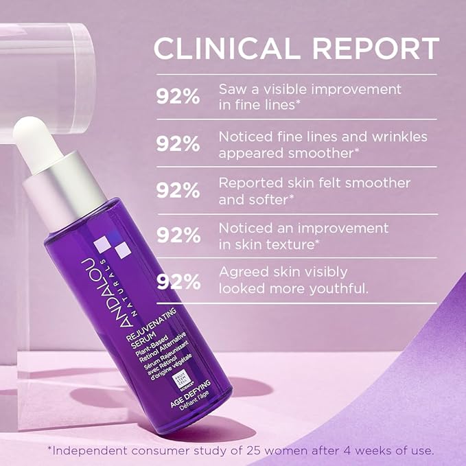 Andalou Naturals Age Defying Bakuchiol Plant-Based Retinol Face Moisturing Cream, 1.7 Ounce + Age Defying Rejuvenating Serum with Bakuchiol Plant-Based Retinol, 1 Oz, Minimize fine lines & Wrinkles
