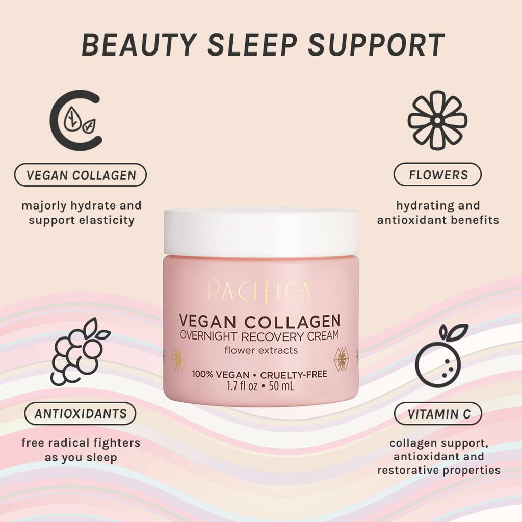 Pacifica Night Face Cream - Vegan Collagen Overnight Recovery Cream, Nighttime Face Cream for Anti-Aging & Wrinkles, Improves Dry Skin & Redness Vegan, Clean Beauty, Dermatologist Tested