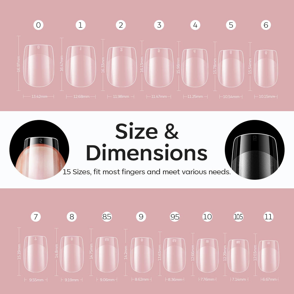 Modelones Extra Short Square Fake Nail Tips - 510Pcs Gel Tips Pre-shaped Half Matte Full Cover Clear Acrylic Gel Kit False Press on Nails for Extension DIY Salon 15Sizes