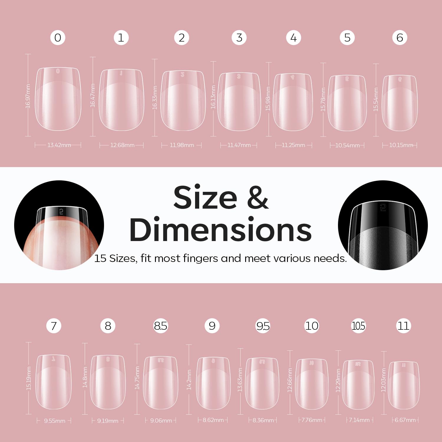 Modelones Extra Short Square Fake Nail Tips - 510Pcs Gel Tips Pre-shaped Half Matte Full Cover Clear Acrylic Gel Kit False Press on Nails for Extension DIY Salon 15Sizes