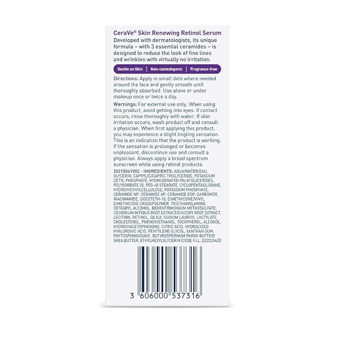 CeraVe Anti Aging Retinol Serum For Face, Encapsulated Retinol With Hyaluronic Acid, Niacinamide & Ceramides, Smooths Wrinkles & Fine Lines, Gentle Skin Brightening Serum, Fragrance Free, 1 Oz