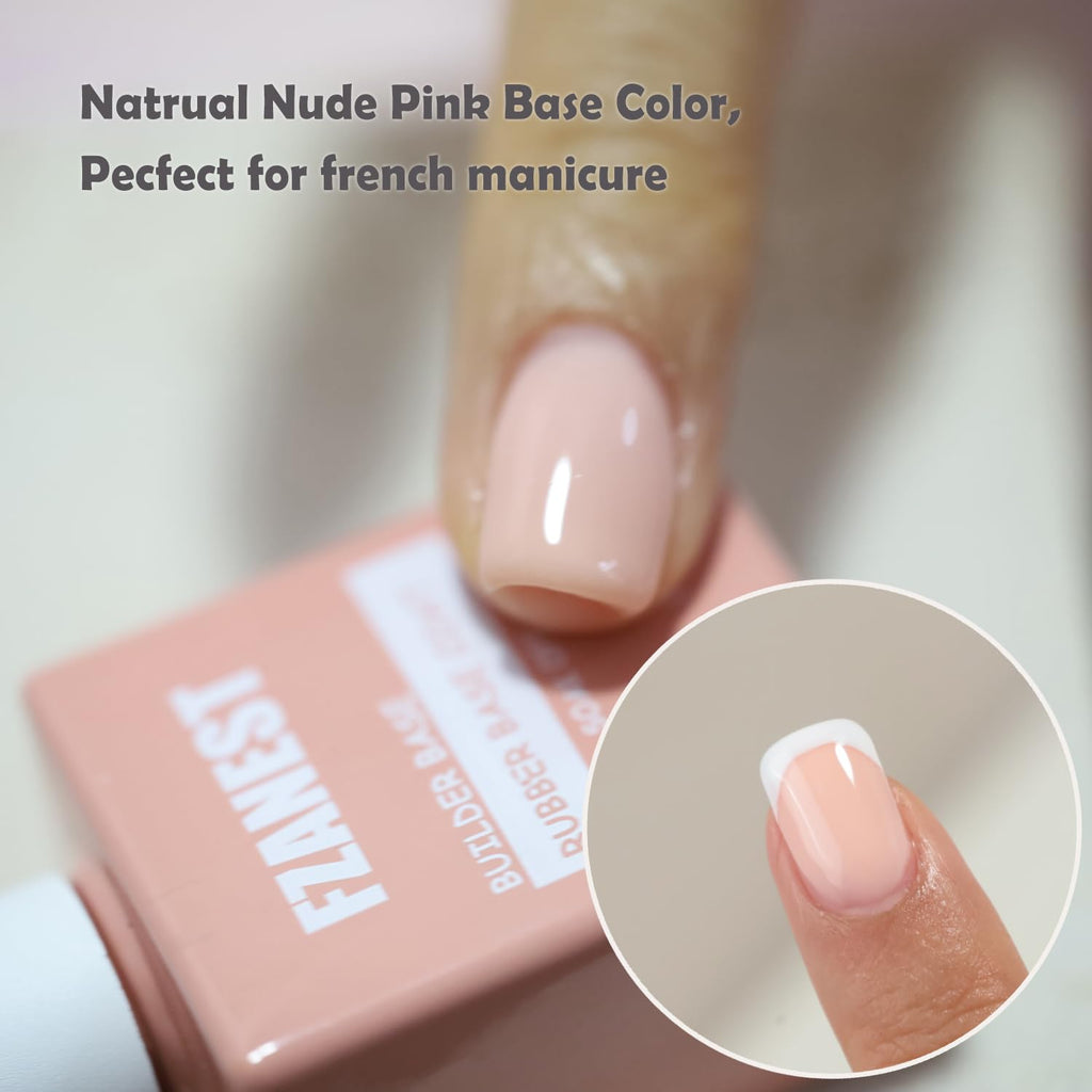 FZANEST Rubber Base Builder Gel Nail 15ml Jelly Natrual Nude Pink Color Gel Polish Nail Strengthener Self-leveling Extension Soak Off UV LED