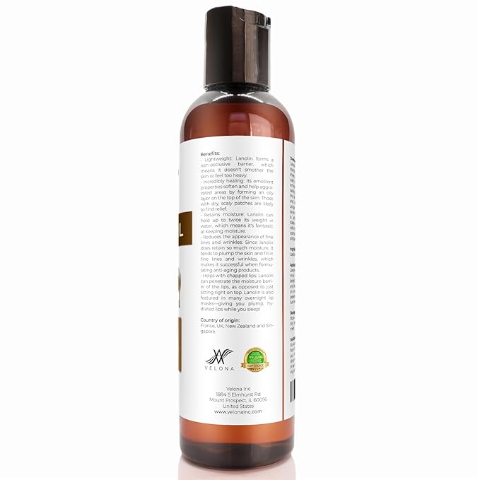 velona Lanolin Oil USP Grade 4 fl oz | 100% Pure and Natural Carrier Oil | Refined, Cold pressed | Skin, Hair, Body & Face Moisturizing | Use Today - Enjoy Results