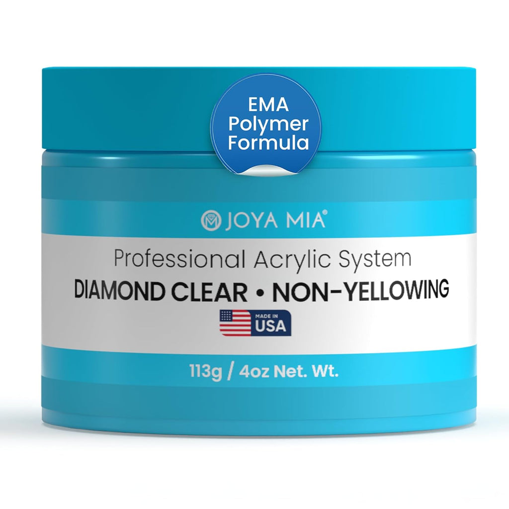 Joya Mia Acrylic Powder for Nails, MMA-Free, Super Adhesion Professional Powder for Flawless & Long-Lasting Nail Enhancements, Easy Application, Vibrant & Stunning Colors - Diamond Clear, 4 oz