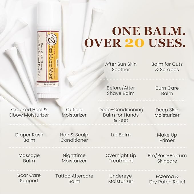 Sweet Bee Naturals Magic Wand - Certified Organic Lip and Face Moisturizing Wand - Natural Chapstick and Balm Stick for Dry Skin and Lips, Non Petroleum Jelly for All Ages and Skin Types, 0.65 oz